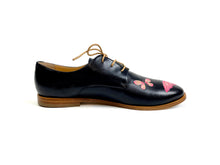 Load image into Gallery viewer, handpainted Italian comfortable oxford navy blue shoes with butterfly design
