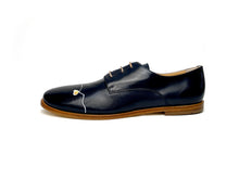 Load image into Gallery viewer, handpainted Italian comfortable navy blue shoes with line art design
