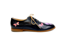 Load image into Gallery viewer, handpainted Italian comfortable oxford navy blue shoes with butterfly design
