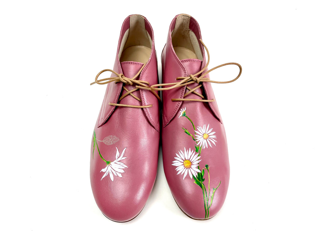 handpainted Italian comfortable mauve chukka boots with flower design