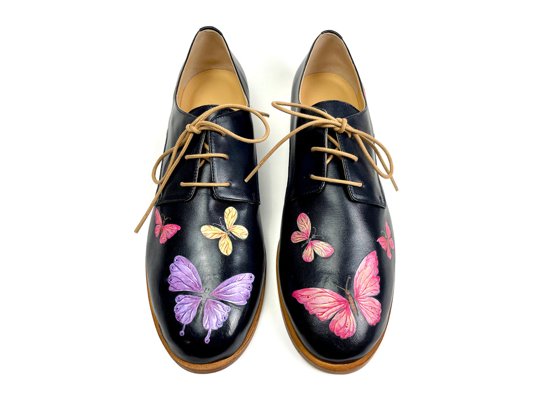 handpainted Italian comfortable oxford navy blue shoes with butterfly design