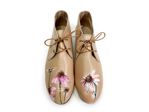 handpainted Italian comfortable beige chukka boots with digital flower design