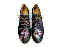 Load image into Gallery viewer, handpainted Italian comfortable oxford navy blue shoes with digital flower design
