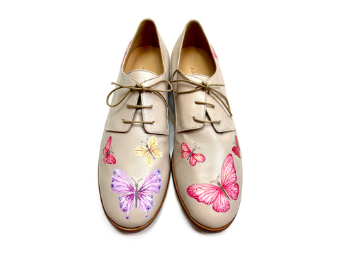 handpainted Italian comfortable oxford Ivory shoes  with butterfly design