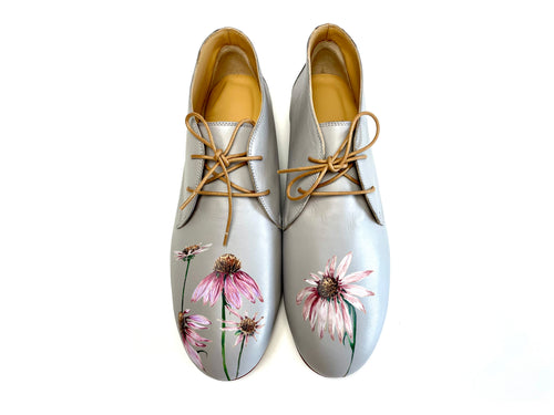 handpainted Italian comfortable gray chukka boots with digital flower design