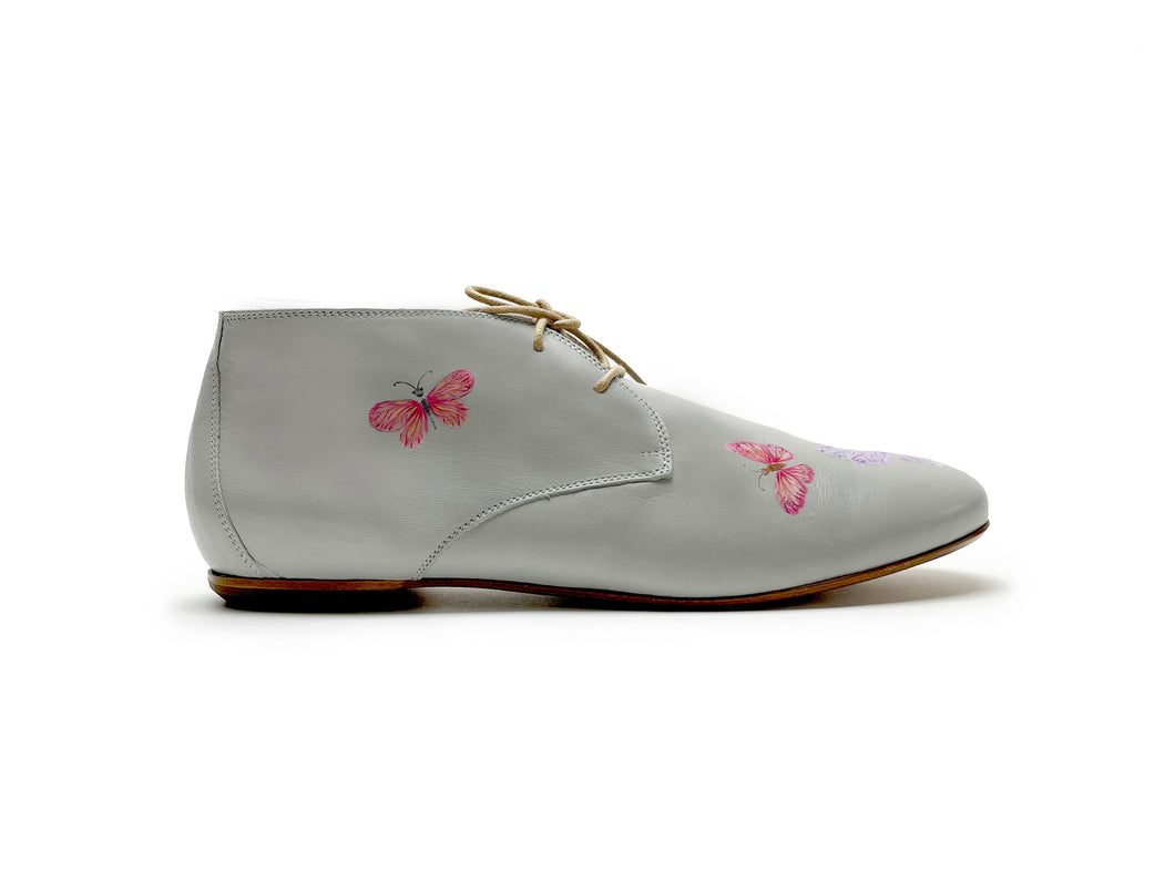 handpainted Italian comfortable gray chukka boots with butterfly design