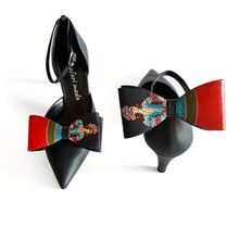 Load image into Gallery viewer,  ‏	•	“Hand-painted Yalda Night design featuring vibrant pomegranates on elegant high heels with bow
