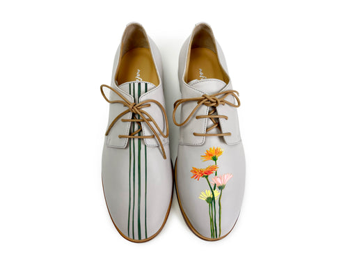 handpainted Italian comfortable ivory oxford shoes with flower design