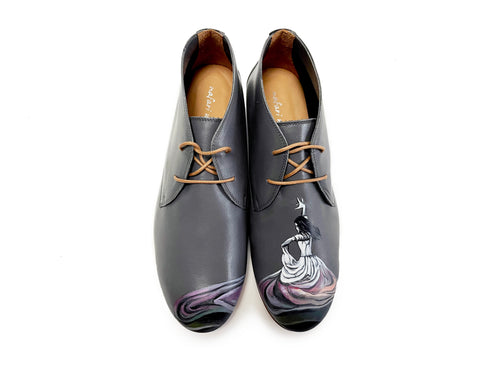 handpainted Italian comfortable  charcoal chukka boots with dance design