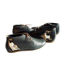 Load image into Gallery viewer, handpainted Italian comfortable charcoal chukka boots with dog design
