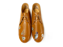 Load image into Gallery viewer, handpainted Italian comfortable  cognac chukka boots with bird design
