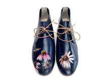 Load image into Gallery viewer, Black Italian leather shoes with a graceful carnation motif, symbolizing love and admiration
