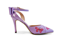 Load image into Gallery viewer, handpainted Italian comfortable lilac pumps heels with butterfly design
