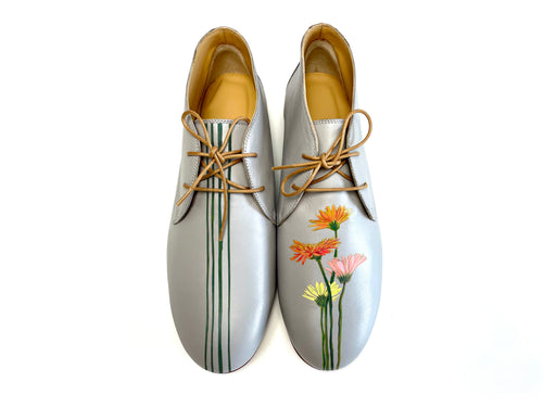handpainted Italian gray chukka boots  shoes with flower design
