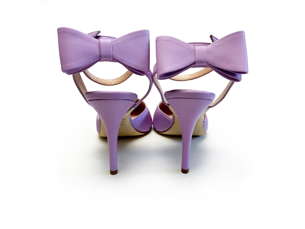 handpainted Italian comfortable lilac pumps heels with butterfly design