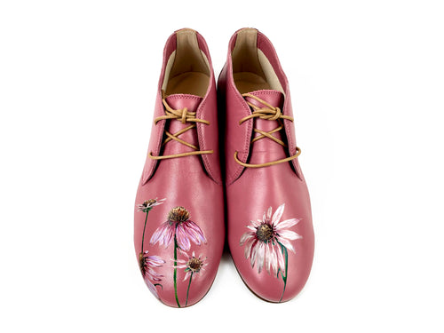 handpainted Italian comfortable mauve chukka boots with digital flower design