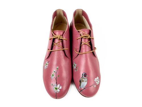 handpainted Italian comfortable  mauve chukka boots with bird design