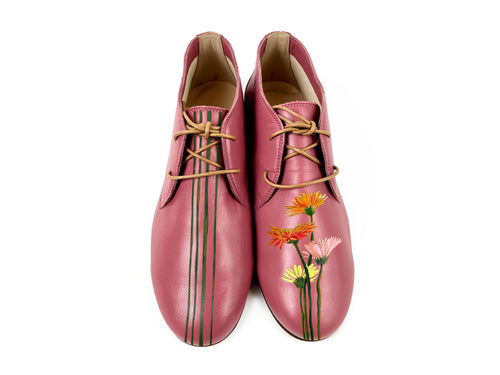 handpainted Italian comfortable mauve chukka boots shoes with flower design