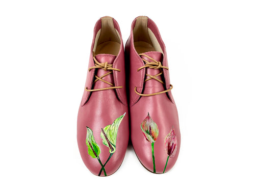 handpainted Italian comfortable mauve chukka boots with flower design