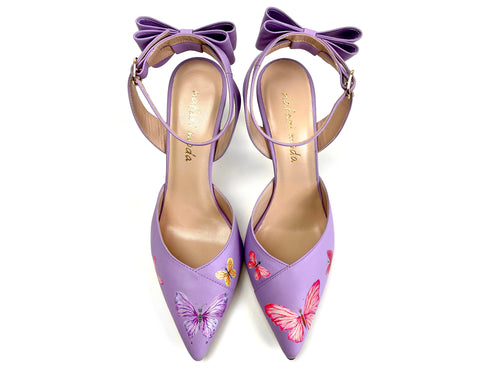 handpainted Italian comfortable lilac pumps heels with butterfly design
