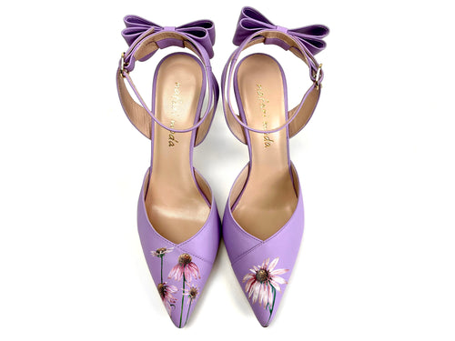 handpainted Italian comfortable lilac pumps heels with digital flower design