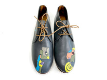 Load image into Gallery viewer, handpainted Italian comfortable charcoal chukka boots with cubism design
