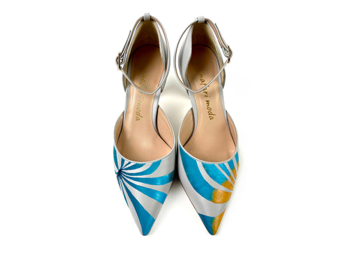 handpainted Italian comfortable gray heels pumps with pattern design