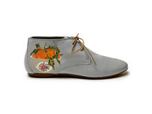 Load image into Gallery viewer, handpainted Italian comfortable gray chukka boots with orange design
