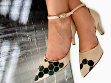 Load image into Gallery viewer, handpainted Italian Beige Pumps heels with blockchain design
