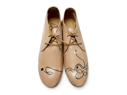 handpainted Italian comfortable beige chukka boots with love mother design