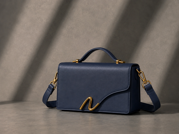 Signature N crossbody bag in navy Napa leather with gold N-shaped hardware