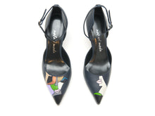 Load image into Gallery viewer, handpainted Italian comfortable navy blue pumps heels with cubism design
