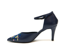 Load image into Gallery viewer, handpainted Italian comfortable navy blue pumps heels with pattern design
