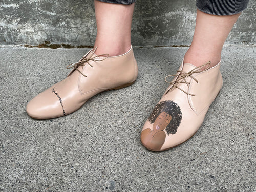 handpainted Italian comfortable chukka Beige with black woman portrait design